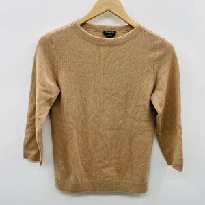 Talbots Womens Petite Small SP Cashmere 3/4 Sleeve Crew Neck Sweater in Tan 2469